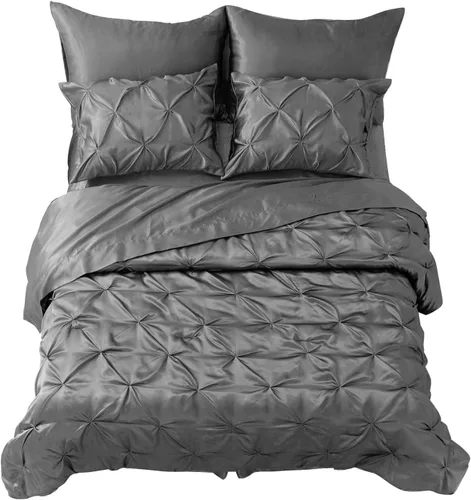 Miniatura 27 de MR&HM Juego de ropa de cama con edredón satinado King de 7 piezas - Juego de cama lujoso con pliegues, con edredón, sábana plana, sábana ajustada