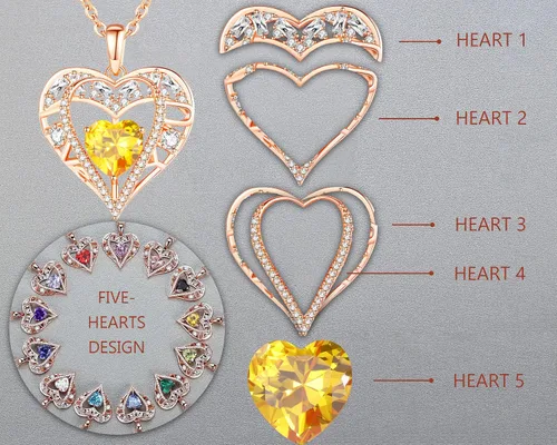 Miniatura 41 de Collar de cristal de 5 corazones, chapado en oro rosa de 18 quilates, colgante con cadena de plata de ley 925 de 18 + 2 pulgadas, joyería de piedra