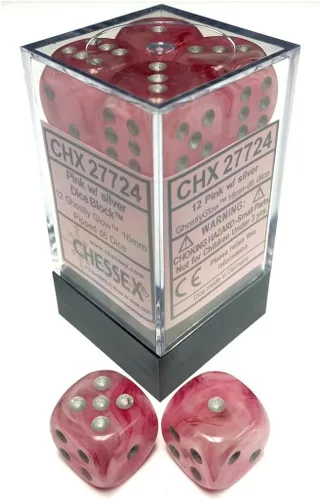 DND - Juego de dados Chessex D&D de 0.630 in, juego de dados poliédricos de plástico rosa brillante y plateado, para dados de mazmorras y dragones,
