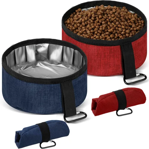 Miniatura 10 de Meanplan Paquete de 2 tazones portátiles plegables para perros, plato portátil de viaje para cachorros, cuenco de agua y comida para mascotas
