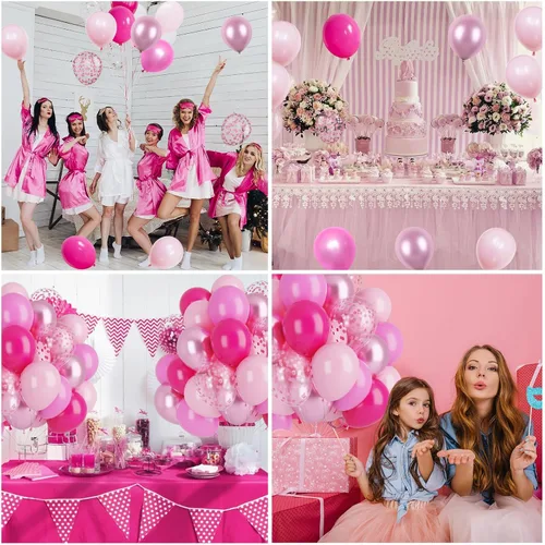 Miniatura 6 de Funhot - Set de globos rosados, 60 globos de látex rosa intenso, 30,5 cm, globos de confeti rosa, globos de fiesta metálicos rosa pastel, helio