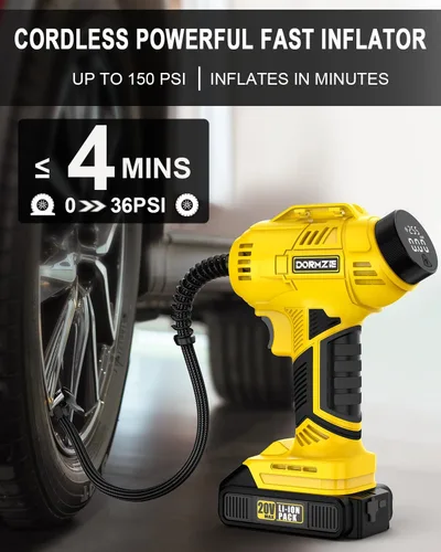 Miniatura 2 de Inflador de neumáticos, compresor de aire portátil, bomba de aire de mano de 150 PSI para neumáticos de automóvil con batería recargable de 20 V
