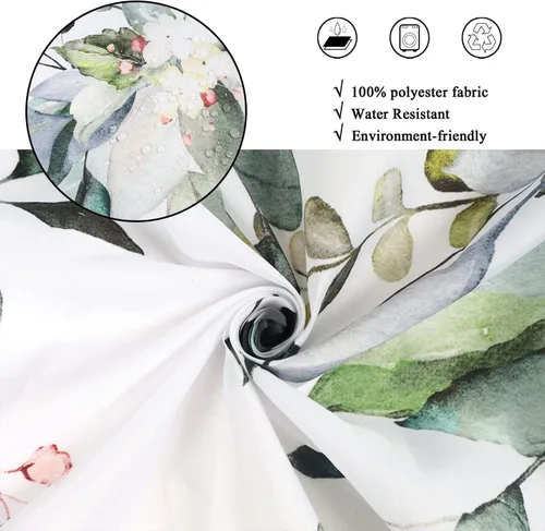 Miniatura 4 de Cortina de ducha de eucalipto, hojas verdes de acuarela en la parte superior con cortina de baño floral, decoración de baño para bañera, tela Hoja