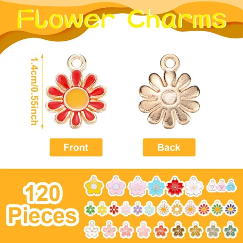 Miniatura 3 de Kigeli 120 dijes de flores para hacer joyas, varios metales mezclados con flores de primavera, flores de cerezo, colgantes de pulsera, colgantes