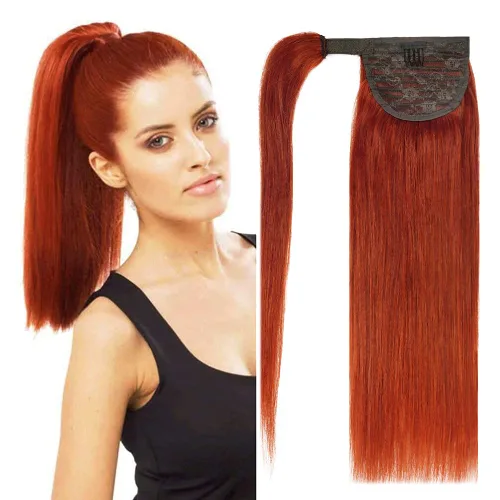 Miniatura 10 de Extensión de cola de caballo de cabello humano #4 marrón chocolate 100% Remy, extensión de cola de caballo recta envolvente alrededor de colas