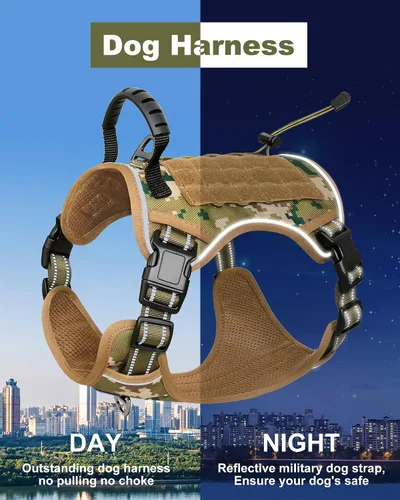 Miniatura 4 de Hotsky Arnés táctico para perro, chaleco ajustable para perro, arnés reflectante militar para mascotas, con asa de control, paneles Molle Loop