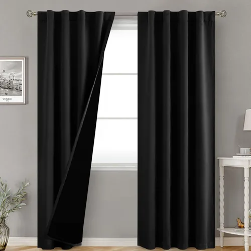 Miniatura 196 de BGment Cortinas 100% opacas beige de 63 pulgadas de largo con forro aislante térmico, bolsillo para varilla y lengüeta trasera de doble capa