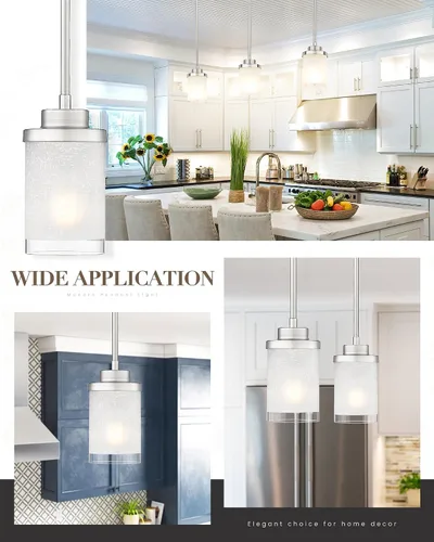 Miniatura 3 de TENGXIN Lámpara Colgante Moderna para Isla de Cocina, Luminaria de Techo Colgante de Níquel Cepillado, Iluminación Colgante de Estilo Granja