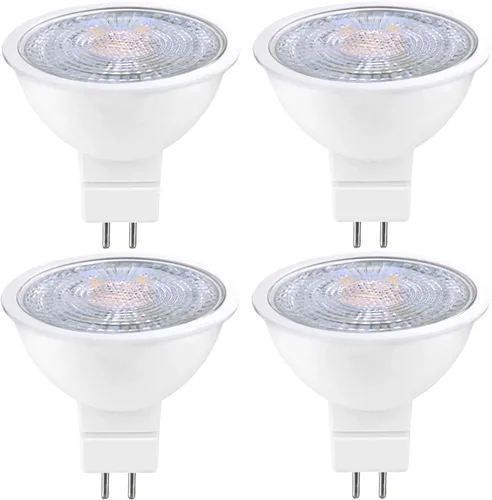 GEPLAD Paquete de 4 bombillas LED MR16 equivalente a 50 W, equivalente a halógeno, 2700 K, blanco cálido, 5 W GU5.3 MR16 12 V, no regulable, ángulo