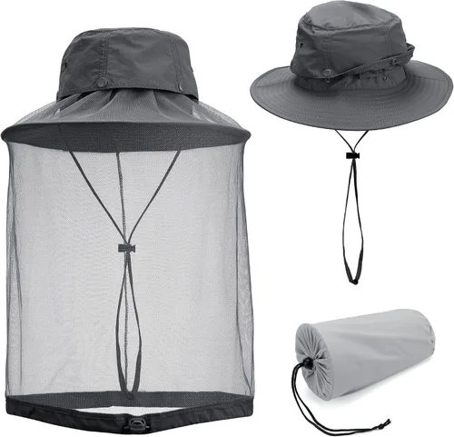 Miniatura 8 de Yoption Head Net Hat, Sun Hat Bucket Hat with Hidden Net Mesh for Men Women Outdoors Beekeeping Fishing Hiking Caqui