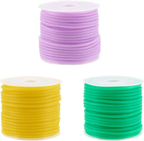Miniatura 50 de FASHEWELRY 3 rollos de cables de goma huecos para tejer, cable de peluquero de 0.079 pulgadas (0.079 in), cables de silicona para tejer puntada