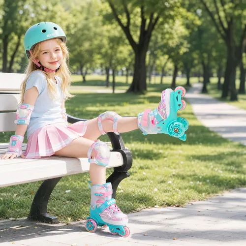 Miniatura 8 de HYKID Patines de Ruedas para Niños Pequeños, 4 Tamaños Ajustables, Iluminación Divertida, Tipo de Seguridad de Tres Puntos, Parte Superior