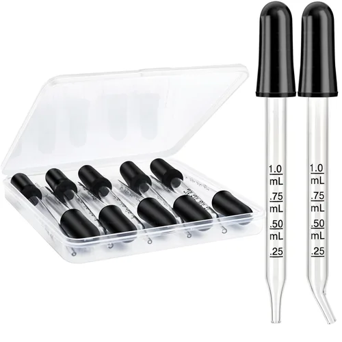 Herain Cuentagotas de Vidrio, Cuentagotas para Oídos y Ojos - Puntas Curvas y Rectas, Cuentagotas de 1ml para Aceites Esenciales, Laboratorio,