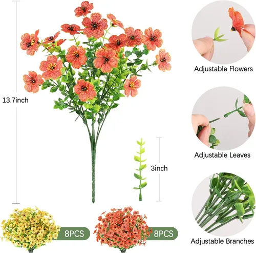 Miniatura 79 de AmyHomie 16 paquetes de flores artificiales de eucalipto negro para exteriores, resistentes a los rayos UV, flores sintéticas que no se decoloran
