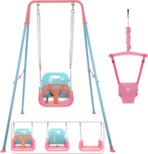 Taleco Gear 2 en 1 columpio y saltarín para niños pequeños, juego de columpios para interior/exterior, saltarines y rebotadores para bebés, fácil de