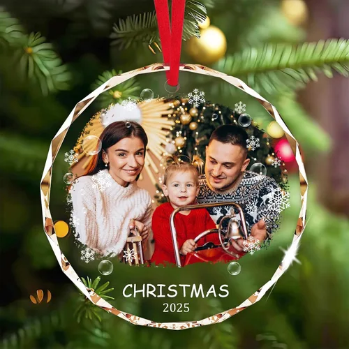 Miniatura 10 de Adornos de Navidad personalizados con foto, adorno de imagen de vidrio personalizado con nombres, decoración de cristal de árbol de Navidad, regalo