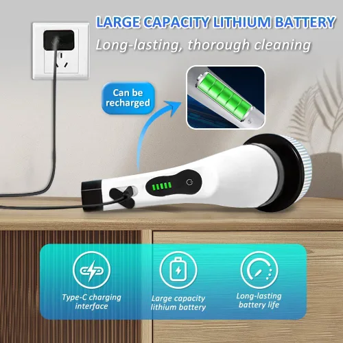 Miniatura 3 de Limpiador eléctrico giratorio de ducha, cepillo de limpieza con mango largo, cepillo de limpieza eléctrico con 9 cabezales reemplazables, para baño
