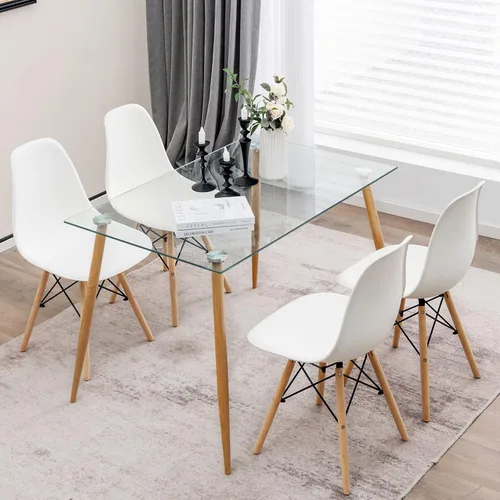 Tangkula Juego de 4 mesas de comedor para 4, mesa y sillas de cocina modernas, mesa y sillas de cristal para sala de estar pequeña, cocina Natural +