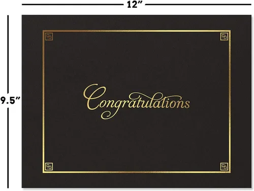 Miniatura 2 de Carpetas para certificados de felicitaciones negras y doradas, paquete de 25, cubierta de lino de 80 libras, plegadas, esquinas troqueladas