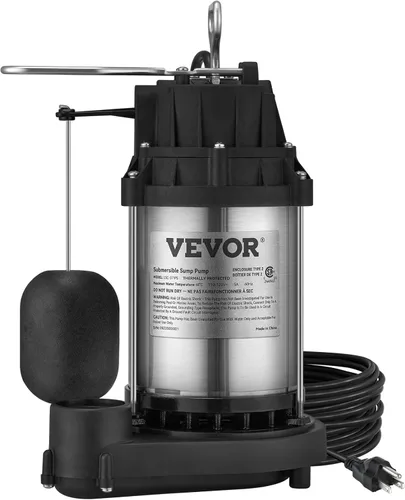 Miniatura 9 de VEVOR Bomba de sumidero sumergible de 1/2 HP, bomba de sumidero con superficie de acero inoxidable, cable de alimentación de 10 pies, descarga NPT