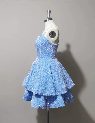 Miniatura 3 de Vestidos de lentejuelas para adolescentes, con tirantes delgados, brillantes, sexy, sin espalda, ajustados, cortos, vestidos de cóctel 2024