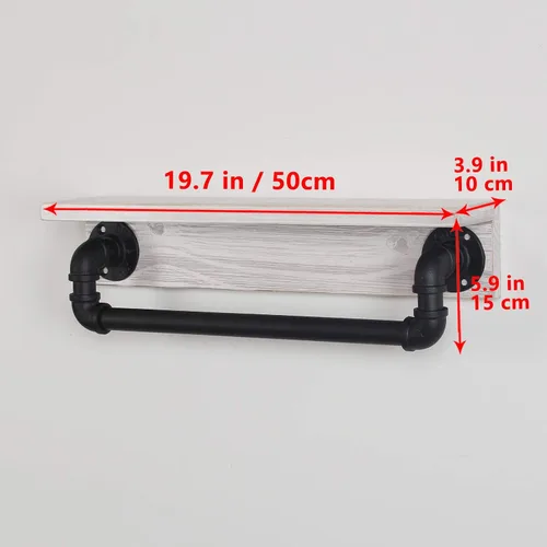 Miniatura 2 de MBQQ Estante de tubo industrial, estante de pared rústico con toallero, toalleros de granja de 20 pulgadas para baño, estantes flotantes montados