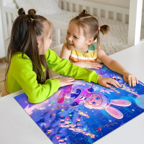 Miniatura 5 de Nattork Rompecabezas de 100 piezas para niños y jóvenes, conejito de esquí, piezas que encajan perfectamente