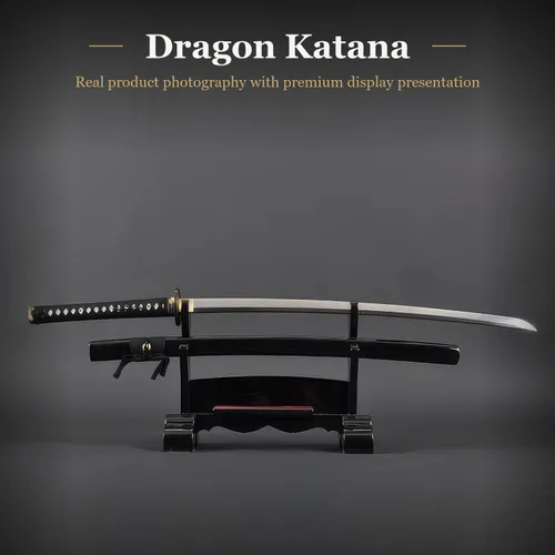 Miniatura 2 de HMS Espada katana samurai japonesa, Tsuba de bambú de latón, acero al carbono 1095, arcilla forjada a mano, templada, espiga completa, afilada