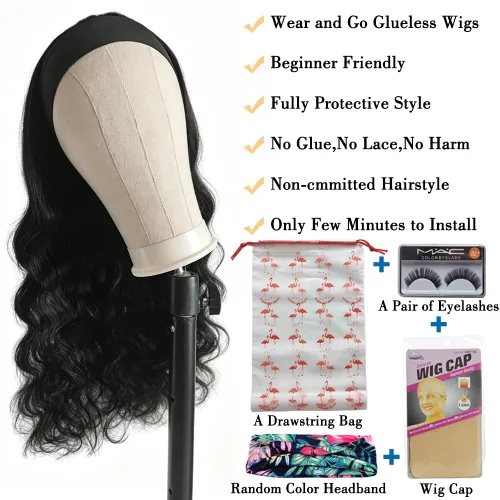 Miniatura 3 de Peluca de cabello humano brasileño ondulado con diadema, pelucas con diadema para mujeres negras, pelucas de cabello humano para llevar y llevar