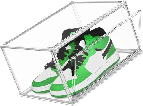 Miniatura 15 de Paquete de 2 cajas de zapatos de acrílico para armario, transparentes, apilables, tamaño 12 contenedores de almacenamiento de zapatos con tapas