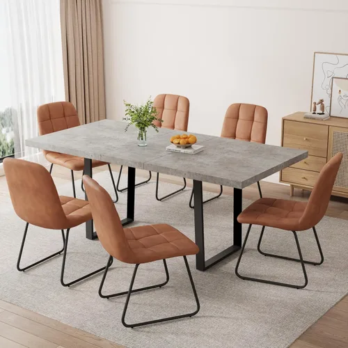 Miniatura 44 de ZckyCine Conjunto moderno de mesa de comedor de 5 piezas con mesa rectangular de madera y 4 sillas tapizadas en cuero, capacidad para 4 personas