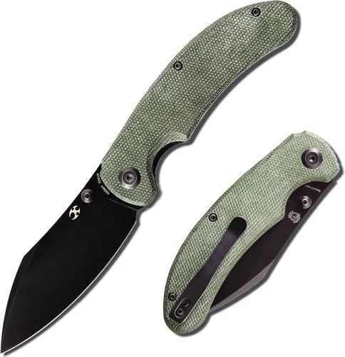 KANSEPT Nesstreet Cuchillo plegable de bolsillo para hombres EDC Camping 3.58 pulgadas CPM-S35VN Material con mango de micarta verde para llevar