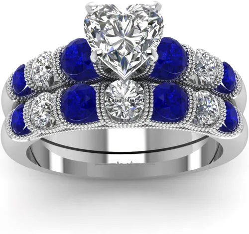 Miniatura 40 de Conjunto de dos anillos de boda para él y para ella, anillos para parejas. Anillos de compromiso para novia en acero inoxidable chapado en oro Blanco