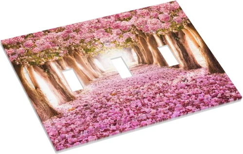 Miniatura 158 de Cubiertas de placa de pared de 3 gang con interruptor de luz de triple palanca, en negro y dorado con esplendor de oro rosa, estampado floral