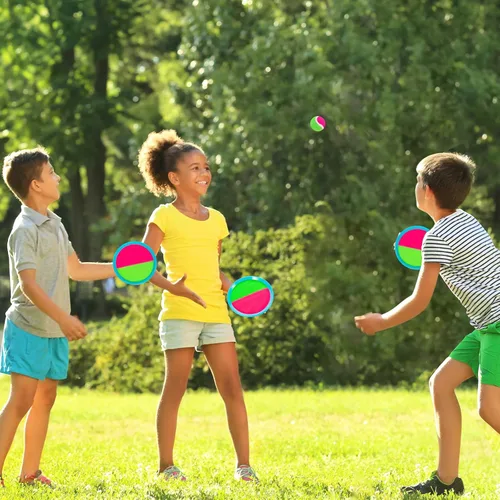 Miniatura 2 de Juegos al aire libre, juego de lanzamiento y pelota con 6 paletas y 3 pelotas, juegos de patio perfectos para niños de 4 a 8 años, regalos de Pascua