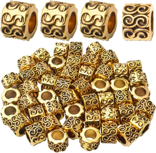 Miniatura 13 de 60 piezas de cuentas espaciadoras de agujero grande tibetanas de oro antiguo, cuentas redondas de tubo, espaciadores europeos rondelle para collar