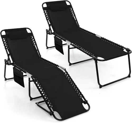 Miniatura 12 de Goplus Tumbona para exteriores, silla de playa plegable extragrande de 5 posiciones con almohada desmontable, bolsillo lateral, silla de bronceado