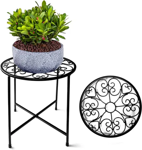 Soporte para plantas para interiores y exteriores, soporte para macetas de 15 pulgadas de alto, soporte redondo de esquina de metal para maceta,