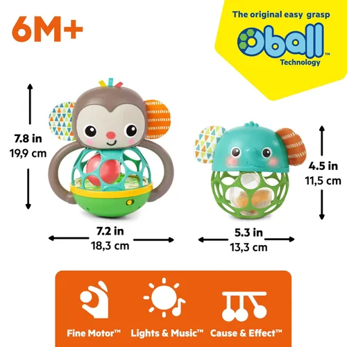 Miniatura 8 de Bright Starts Giggle & Rattle Gift Set - Juguetes musicales y sensoriales para bebés, paquete de 2, elefante y mono, unisex, recién nacido + Set