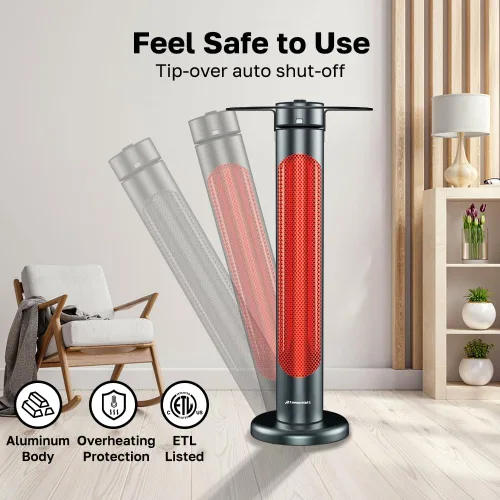 Miniatura 4 de ThermoMate Calentador eléctrico para patio, calentador infrarrojo IP65 de 1500 W para exteriores/interiores con control remoto, 8 niveles