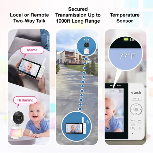 Miniatura 10 de VTech Smart WiFi Baby Monitor, 2 cámaras para gemelos y dos habitaciones – Pantalla dividida de 7 pulgadas, sensor 2K, visión gran angular