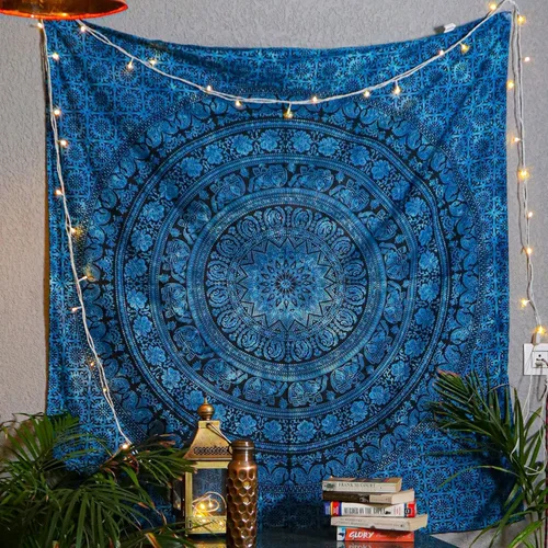 Miniatura 8 de Craft Trade - Tapiz de algodón indio con mandala para pared, decoración estética boho hippie para sala de estar, meditación y dormitorio - Amarillo