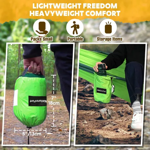 Miniatura 6 de NATUREFUN Hamaca ultraligera para viajes y camping Capacidad de carga de 300 kg, transpirable, de secado rápido Incluye 2 mosquetones premium, 2