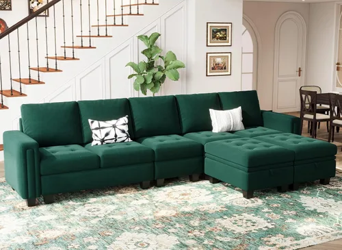 Miniatura 7 de Belffin Módulo de terciopelo de un solo asiento para sofá modular seccional, sofá sin brazos, tela moderna, color verde