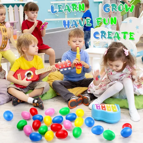Miniatura 4 de 100 piezas de huevos a granel, instrumentos musicales de percusión, huevos de maracas para niños, juguetes de plástico para aprender pintura, música