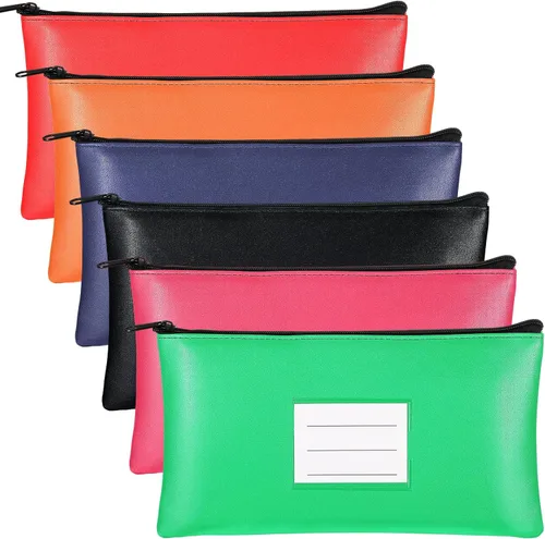 Miniatura 5 de Paterr 6 bolsas de dinero con cremallera, de piel sintética, bolsa de seguridad para dinero, soporte para recibos, cartera con etiqueta para dinero