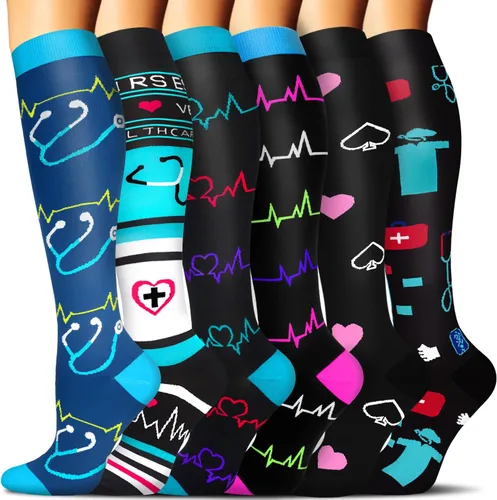 Miniatura 6 de SunFeeling - Calcetines de compresión para mujeres y hombres, 6 pares, brinda soporte a enfermeras, al correr, practicar atletismo y deportes