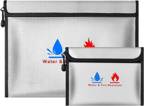 Bolsas de documentos resistentes al fuego, incluyendo un juego de bolsas de seguridad resistentes al fuego, de 15 x 11 pulgadas y 9 x 7 pulgadas,