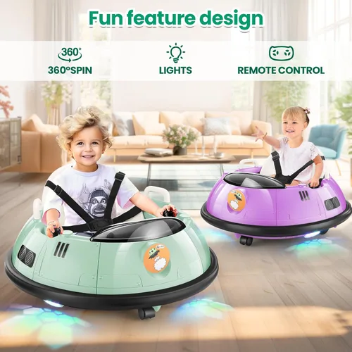 Miniatura 3 de Hikole Coche de Choque para Bebé con Control Remoto, Coche de Choque Montable de 12V Alimentado por Batería para Niños Pequeños con 3 Velocidades