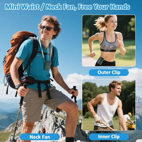 Miniatura 4 de Fotgear Mini ventilador de cintura portátil, 100 velocidades, 36000 rpm, flujo de aire fuerte, 4500 mAh, alimentado por batería, máximo 16 horas